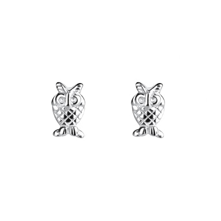 silver owl stud earrings with post and butterfly