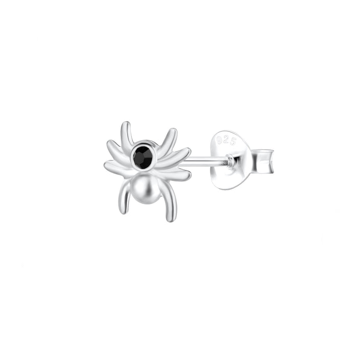 Spider Design Crystal Stud Earrings in Sterling Silver