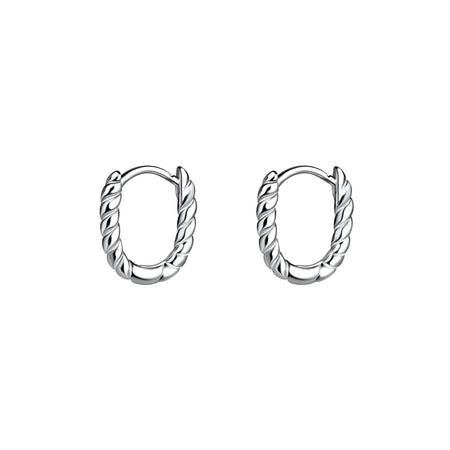 oval twisted hinged silver hoops