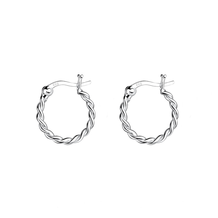 twisted silver round hoops 16mm hinged