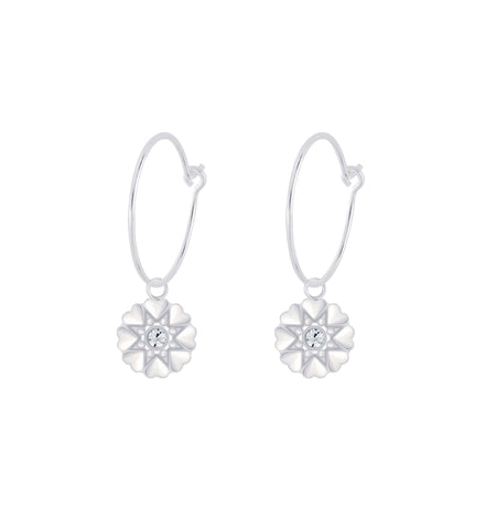 flower cubic zirconia round drop hoop 