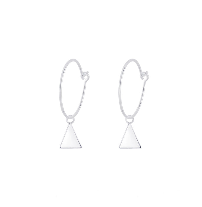 triangle shaped drop hoop silver earrings