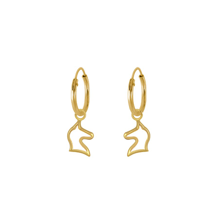 unicorn charm hoop earrings in gold plated silver