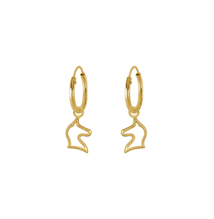 unicorn charm hoop earrings in gold plated silver