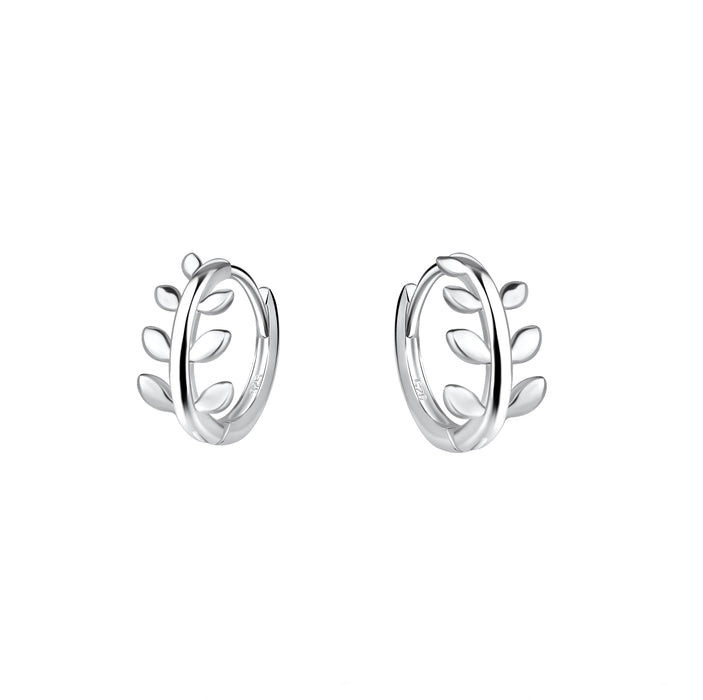 olive leaf small round hoops in sterling silver