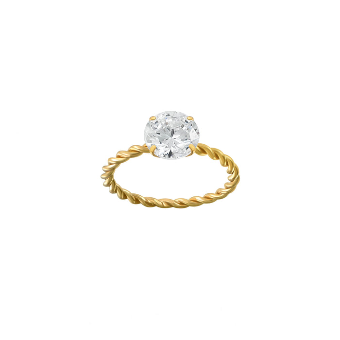 cubic zirconia 8mm large twist yellow gold dress ring