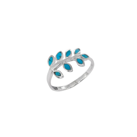 leaf design turquoise dress ring in silver